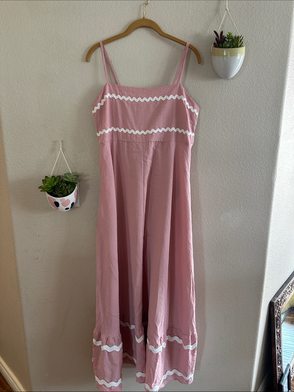 Pretty Garden Ric Rac Smocked Maxi Vintage Dress Large